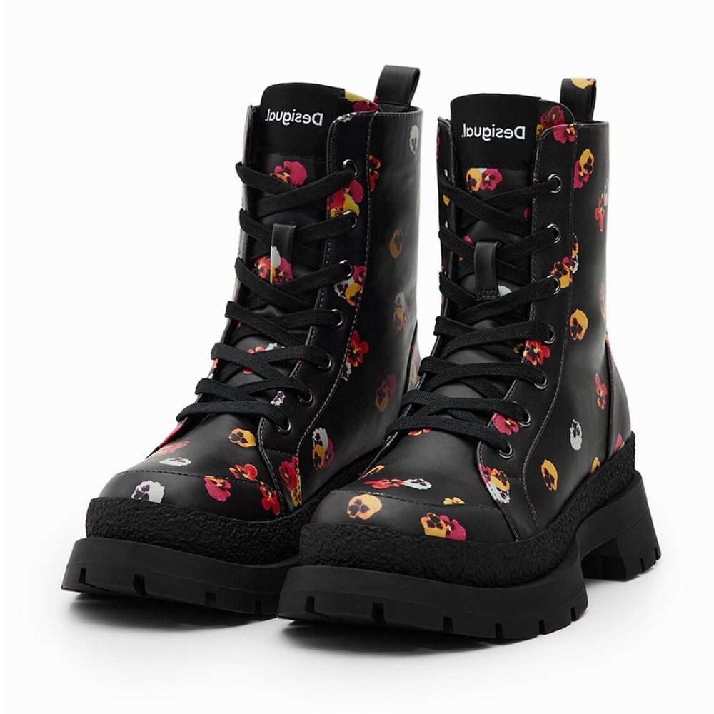 Desigual Floral Lace Up Boots